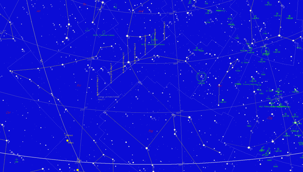 Mapka z trasą komety przez najbliższe 21 dni 